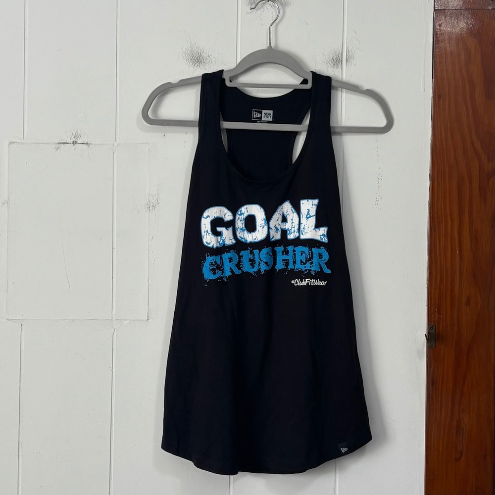 New Era Goal Crusher Black Racerback Tank Top Womens Large Graphic Gym Shirt